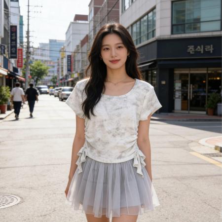 BY11296# 荷叶边拼接扎染短袖t恤女新款夏装洋气修身显瘦不规则ins上衣 服裝批發女裝批發服飾貨源