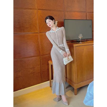 BY11308# 法式温柔风独特绝美连衣裙气质高级针织衫半身裙两件套 服裝批發女裝批發服飾貨源