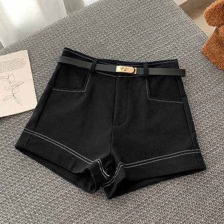 BY11314# 休闲短裤女夏季新款韩版ins复古简约外穿高腰a字阔腿裤 服裝批發女裝批發服飾貨源