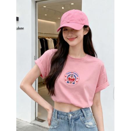 BY11324# 春夏新款减龄动漫印花多色短袖T恤女短款落肩宽松boxy上衣 服裝批發女裝批發服飾貨源