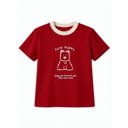 BY11327# 夏季新款元气少女感小狗刺绣图案夏季透气棉质短袖T恤 服裝批發女裝批發服飾貨源