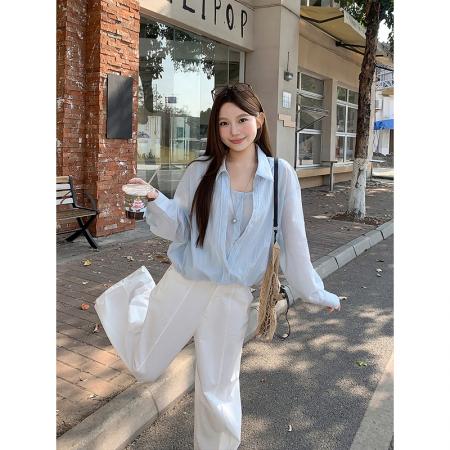 BY11330# 时尚减龄假两件拼接衬衫女春夏新款学院风复古减龄百搭短上衣 服裝批發女裝批發服飾貨源