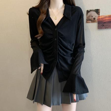 BY11336# 新款春款大码女装胖MM设计感闪金小众显瘦百搭衬衫上衣 服裝批發女裝批發服飾貨源