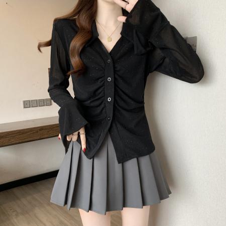 BY11336# 新款春款大码女装胖MM设计感闪金小众显瘦百搭衬衫上衣 服裝批發女裝批發服飾貨源