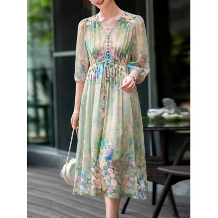 BY11340# 连衣裙女春夏新款巨好看的裙子法式浪漫氛围感印花裙 服裝批發女裝批發服飾貨源