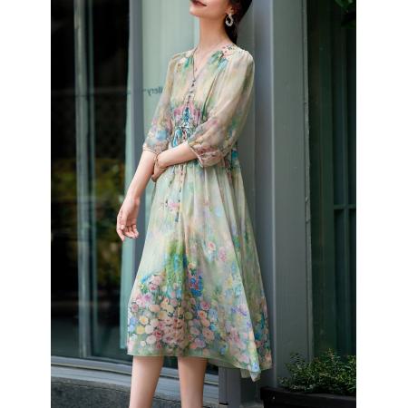 BY11340# 连衣裙女春夏新款巨好看的裙子法式浪漫氛围感印花裙 服裝批發女裝批發服飾貨源