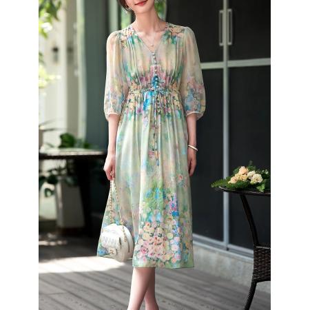 BY11340# 连衣裙女春夏新款巨好看的裙子法式浪漫氛围感印花裙 服裝批發女裝批發服飾貨源