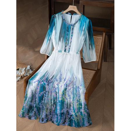 BY11342# 春季新款收腰碎花高级感渐变连衣裙 服裝批發女裝批發服飾貨源