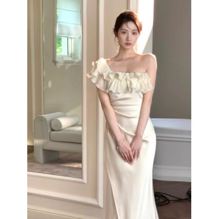 BY11344# 从一时刻呼吸决定纯欲风缎面鱼尾连衣裙一裙多穿高级晚礼长裙 服裝批發女裝批發服飾貨源