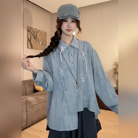 BY11351# 小卓衬衫浮游旧梦时尚春季复古设计感刺绣长袖衬衣21261 服裝批發女裝批發服飾貨源