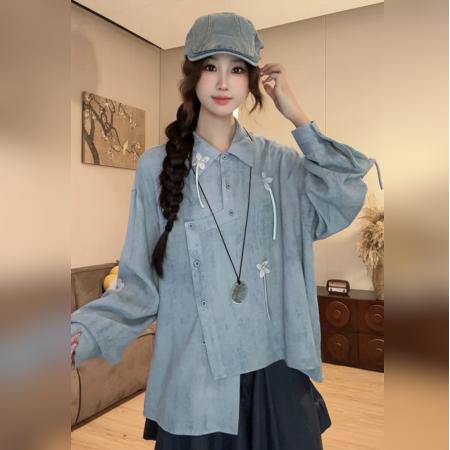 BY11351# 小卓衬衫浮游旧梦时尚春季复古设计感刺绣长袖衬衣21261 服裝批發女裝批發服飾貨源