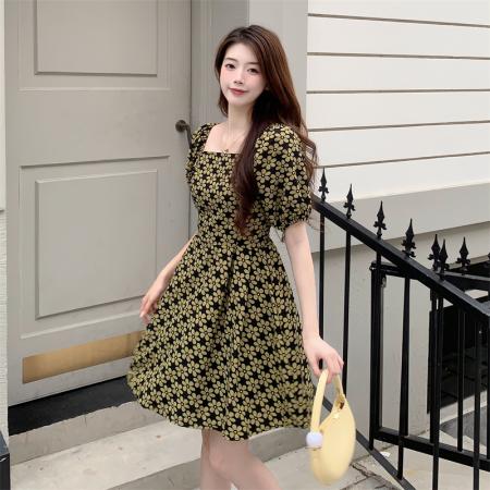 BY11352# 大码南岛风大码女装夏季新款短款收腰裙子a字短袖碎花连衣裙微胖m 服裝批發女裝批發服飾貨源