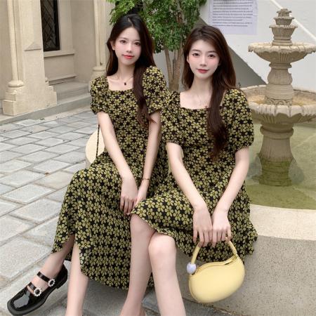 BY11352# 大码南岛风大码女装夏季新款短款收腰裙子a字短袖碎花连衣裙微胖m 服裝批發女裝批發服飾貨源