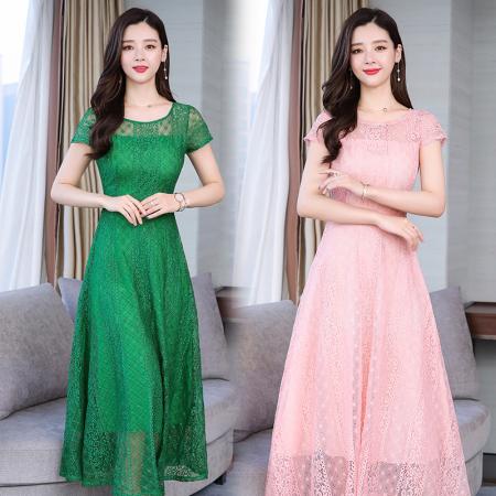 BY11355# 超好看法式气质镂空蕾丝连衣裙夏季御姐轻熟风高级感收腰长裙 服裝批發女裝批發服飾貨源