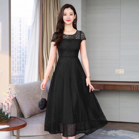BY11355# 超好看法式气质镂空蕾丝连衣裙夏季御姐轻熟风高级感收腰长裙 服裝批發女裝批發服飾貨源