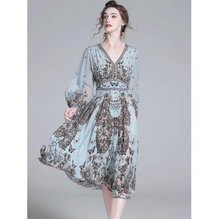 BY11365# 真丝连衣裙春新款复古碎花法式度假裙轻奢桑蚕丝气质裙 服裝批發女裝批發服飾貨源