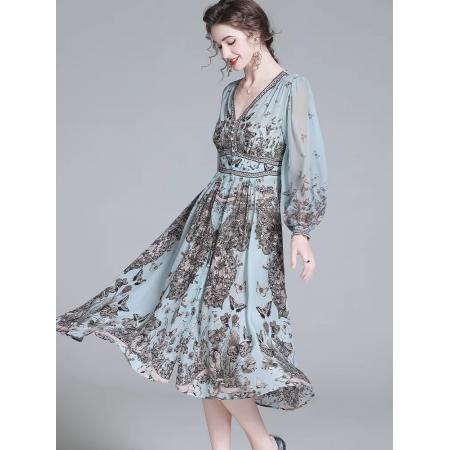 BY11365# 真丝连衣裙春新款复古碎花法式度假裙轻奢桑蚕丝气质裙 服裝批發女裝批發服飾貨源