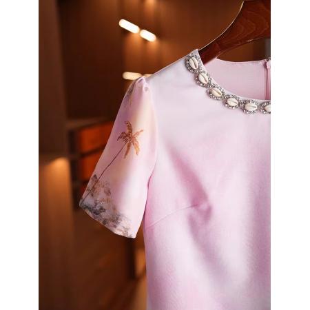 BY11368# 新款波嬉风烫钻贝壳圆领短袖热门穿搭海边度假小个子连衣裙 服裝批發女裝批發服飾貨源