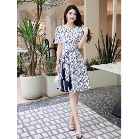 BY11369# 高品质女装夏季新款法式轻奢重工定位印花显瘦连衣裙 服裝批發女裝批發服飾貨源
