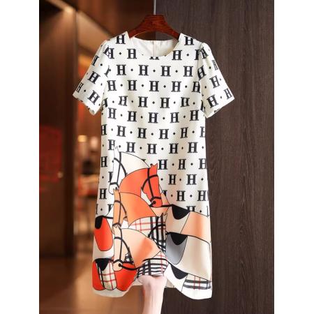 BY11370# 清纯系穿搭夏季卡通字母印花圆领短袖小个子显高直筒连衣裙 服裝批發女裝批發服飾貨源