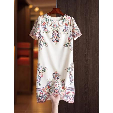 BY11371# 夏季中国风织锦花色绝美小裙子夏季小个子直筒连衣裙 服裝批發女裝批發服飾貨源