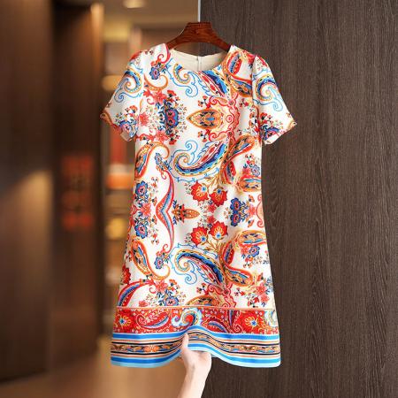 BY11373# 复古田园风花色小裙子夏季绝美漂亮休闲短袖T恤连衣裙 服裝批發女裝批發服飾貨源