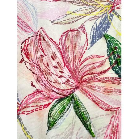 BY11376# 高级感线条百合花夏季新款女装精棉重工订珠圆领短袖连衣裙 服裝批發女裝批發服飾貨源