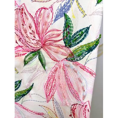 BY11376# 高级感线条百合花夏季新款女装精棉重工订珠圆领短袖连衣裙 服裝批發女裝批發服飾貨源