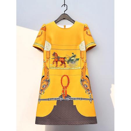 BY11377# 夏季新款女装定位印花时尚马车手工订珠轻奢爱玛高级感连衣裙 服裝批發女裝批發服飾貨源