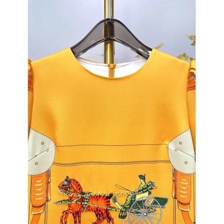 BY11377# 夏季新款女装定位印花时尚马车手工订珠轻奢爱玛高级感连衣裙 服裝批發女裝批發服飾貨源