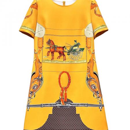 BY11377# 夏季新款女装定位印花时尚马车手工订珠轻奢爱玛高级感连衣裙 服裝批發女裝批發服飾貨源