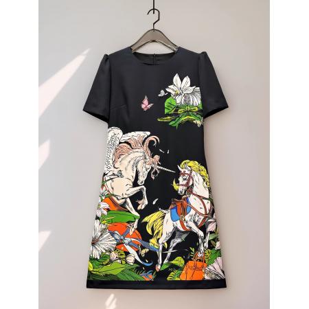 BY11378# 马到功成夏季新款女装3D立体印花双马重工订珠休闲连衣裙子 服裝批發女裝批發服飾貨源