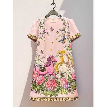 BY11379# 马到成功夏季新款女装时尚印花重工订珠双马轻奢名媛连衣裙 服裝批發女裝批發服飾貨源