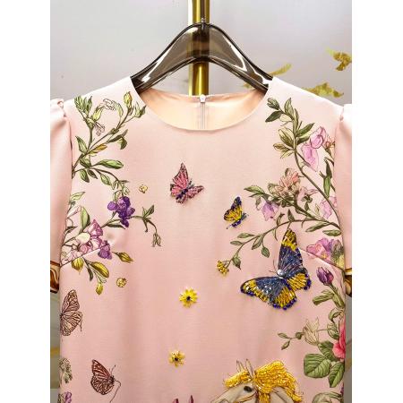 BY11379# 马到成功夏季新款女装时尚印花重工订珠双马轻奢名媛连衣裙 服裝批發女裝批發服飾貨源