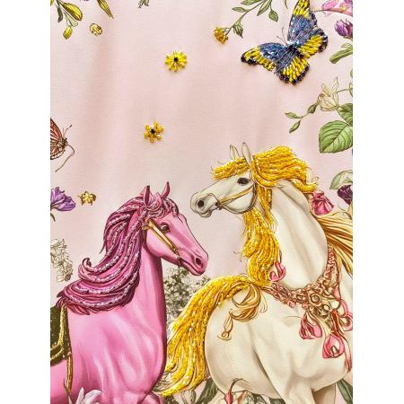 BY11379# 马到成功夏季新款女装时尚印花重工订珠双马轻奢名媛连衣裙 服裝批發女裝批發服飾貨源