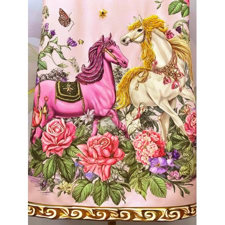 BY11379# 马到成功夏季新款女装时尚印花重工订珠双马轻奢名媛连衣裙 服裝批發女裝批發服飾貨源