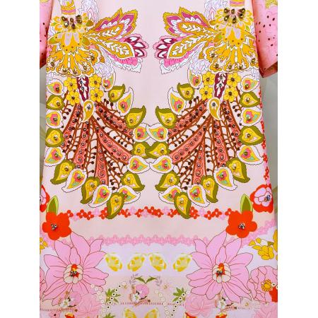 BY11380# 夏季新款女装舒适棉质圆领短袖手工镶钻a字裙时尚印花连衣裙 服裝批發女裝批發服飾貨源