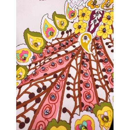 BY11380# 夏季新款女装舒适棉质圆领短袖手工镶钻a字裙时尚印花连衣裙 服裝批發女裝批發服飾貨源