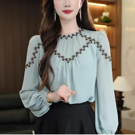 BY11381# 法式时尚高级感气质宽松衬衫女春夏新款设计感轻奢长袖上衣潮 服裝批發女裝批發服飾貨源