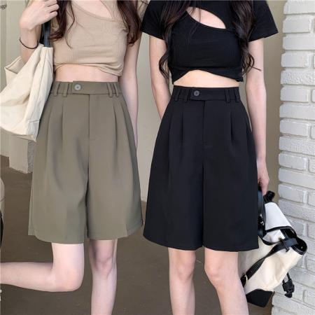BY11391# 现西装短裤女薄款高腰a字宽松休闲阔腿五分裤 服裝批發女裝批發服飾貨源