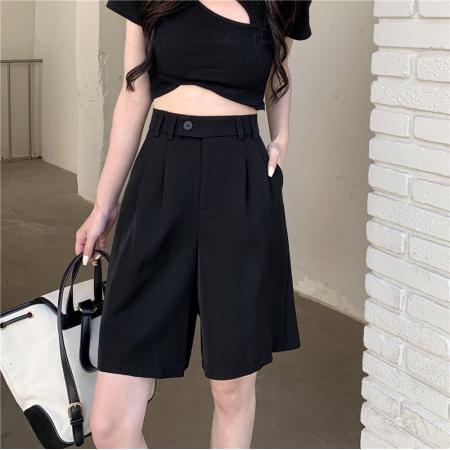 BY11391# 现西装短裤女薄款高腰a字宽松休闲阔腿五分裤 服裝批發女裝批發服飾貨源