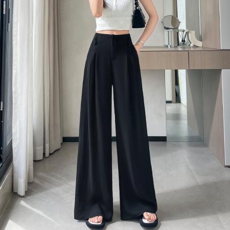 BY11396# 冰丝棉麻阔腿裤女夏季新款凉薄高腰宽松休闲裤百搭垂感慵懒直筒裤 服裝批發女裝批發服飾貨源