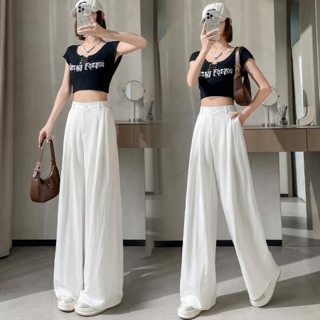 BY11397# 冰丝阔腿裤女夏季新款垂坠高级感山本裤高腰显瘦日系慵懒风休闲裤 服裝批發女裝批發服飾貨源
