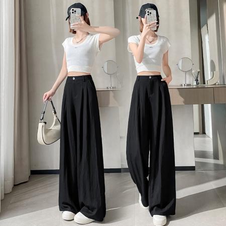 BY11397# 冰丝阔腿裤女夏季新款垂坠高级感山本裤高腰显瘦日系慵懒风休闲裤 服裝批發女裝批發服飾貨源