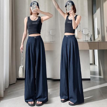 BY11397# 冰丝阔腿裤女夏季新款垂坠高级感山本裤高腰显瘦日系慵懒风休闲裤 服裝批發女裝批發服飾貨源