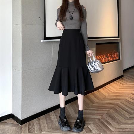 BY11403# 有货大码女装春季西装鱼尾裙包臀半身裙遮肚显瘦中长款裙 服裝批發女裝批發服飾貨源