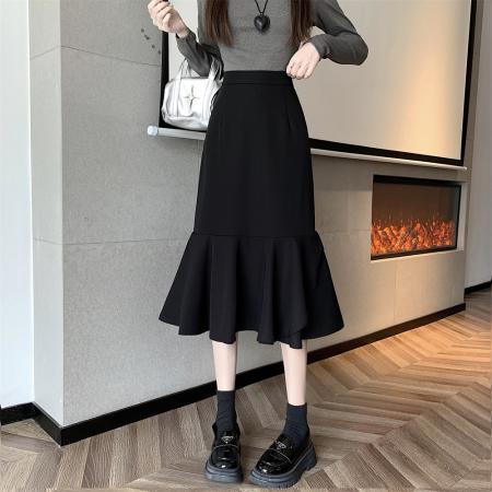 BY11403# 有货大码女装春季西装鱼尾裙包臀半身裙遮肚显瘦中长款裙 服裝批發女裝批發服飾貨源