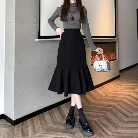 BY11403# 有货大码女装春季西装鱼尾裙包臀半身裙遮肚显瘦中长款裙 服裝批發女裝批發服飾貨源