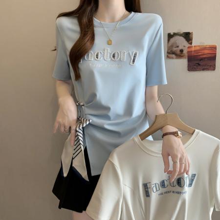 BY11415# 胖MM短袖上衣新款法式通勤气质设计感显瘦文艺风T恤女 服裝批發女裝批發服飾貨源