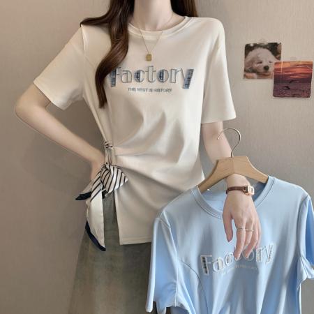 BY11415# 胖MM短袖上衣新款法式通勤气质设计感显瘦文艺风T恤女 服裝批發女裝批發服飾貨源